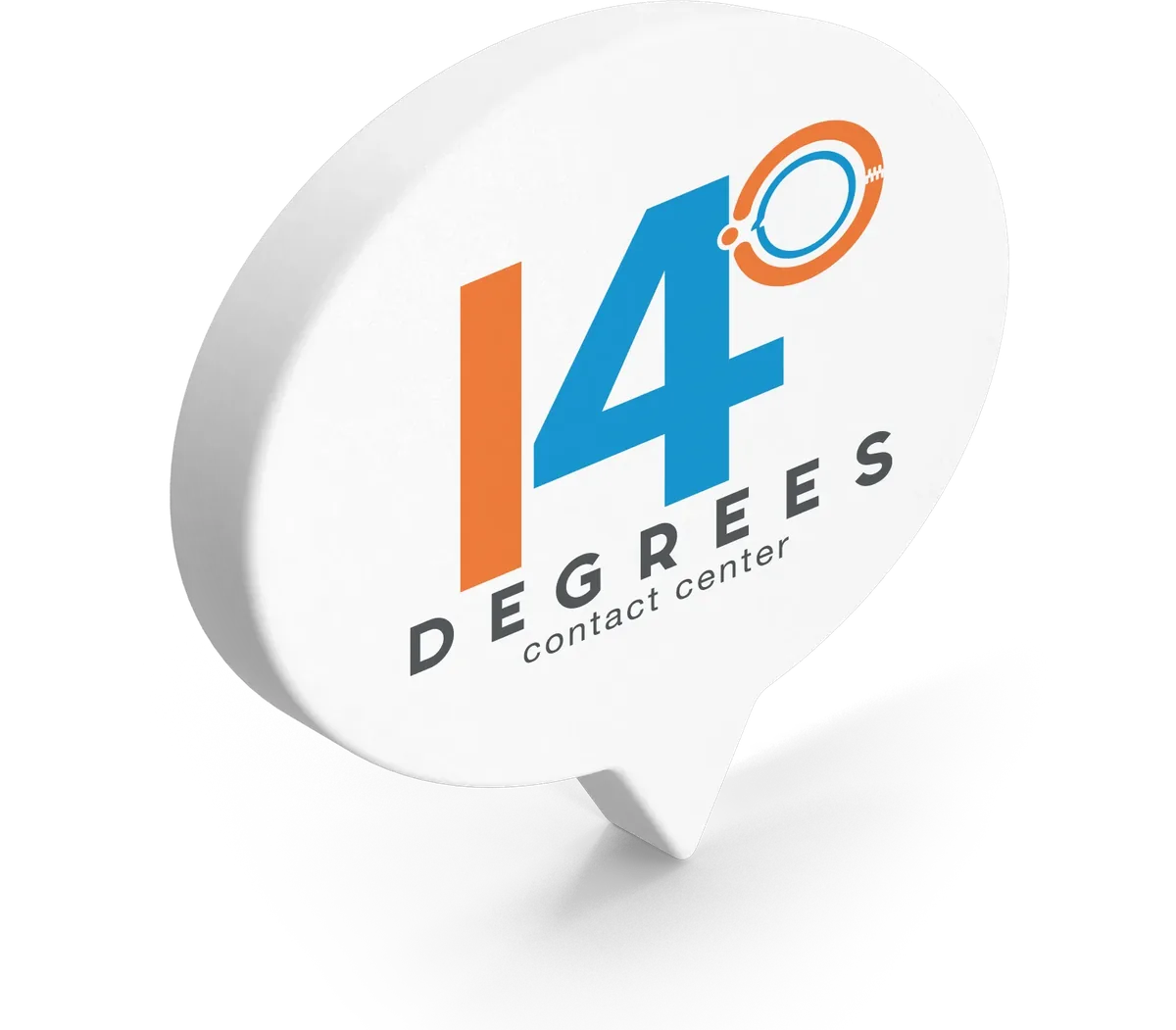 The 14 Degrees logo on a speech bubble